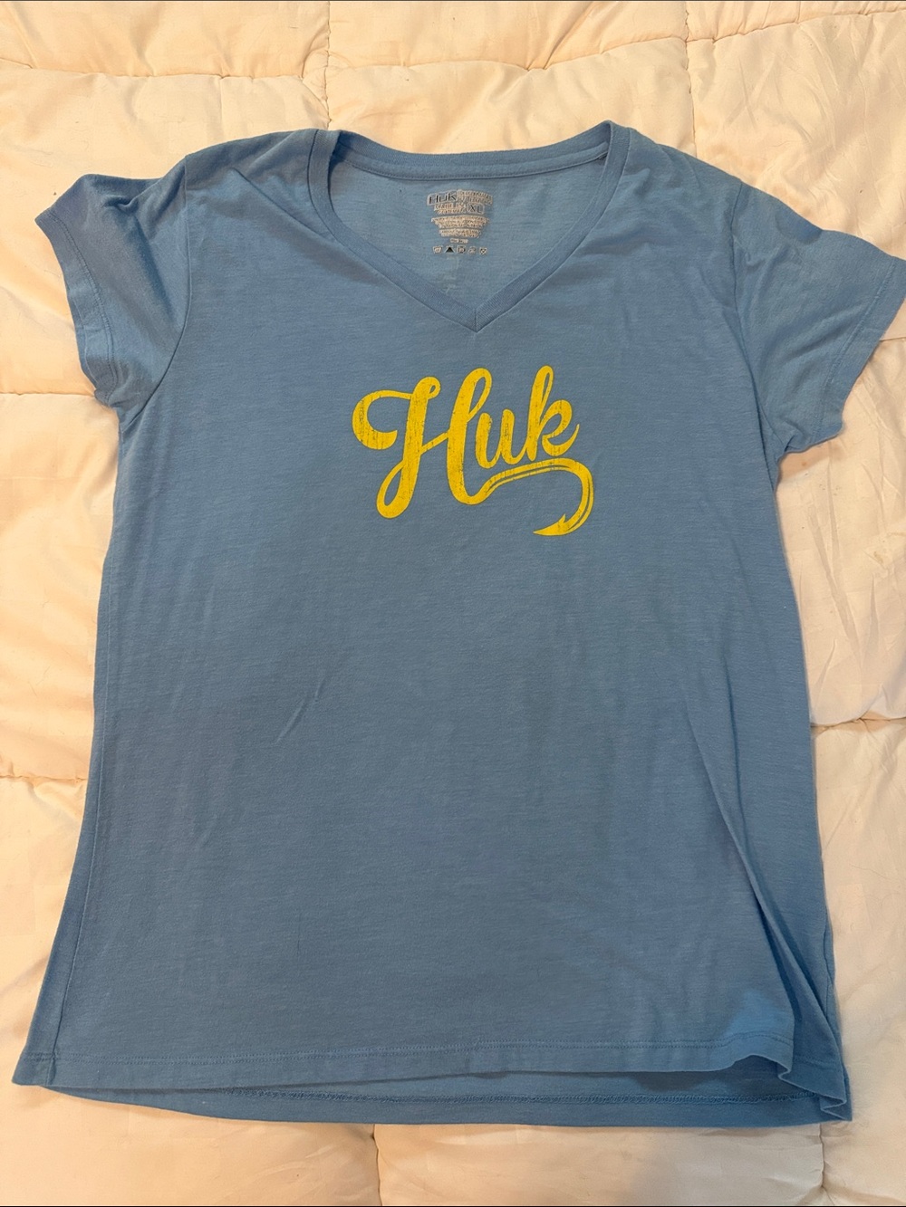 Huk Light Blue V-Neck Tee with Yellow Script Logo